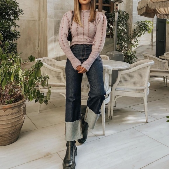 Zara Jeans Zara The Folded Up Wide Leg Jeans Serenity Blue Poshmark